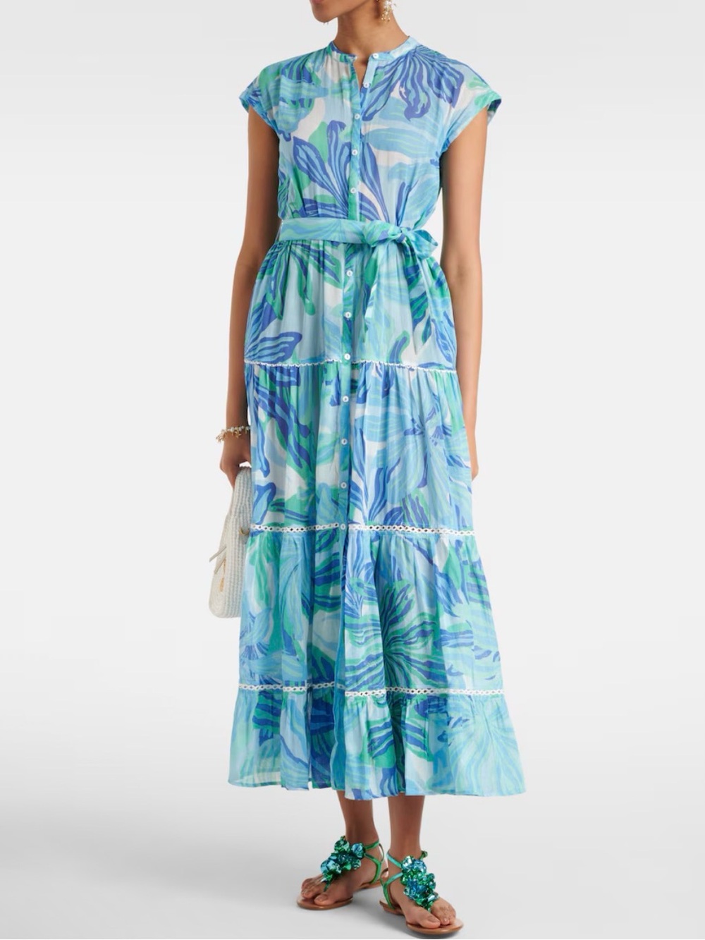 Poupette st. Barth Kora maxi dress seaweed print Blue & Green Printed Tie Waist